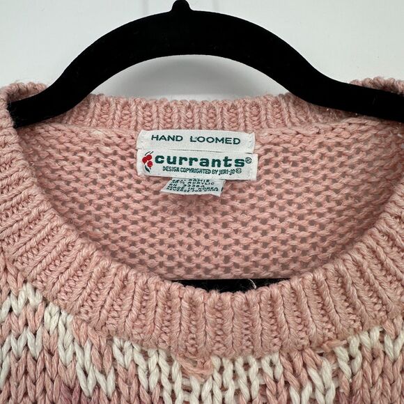 Vintage Currants Womens Knit Sweater Size L Pink Hand Loomed Fair Isle Icelandic - Picture 6 of 8